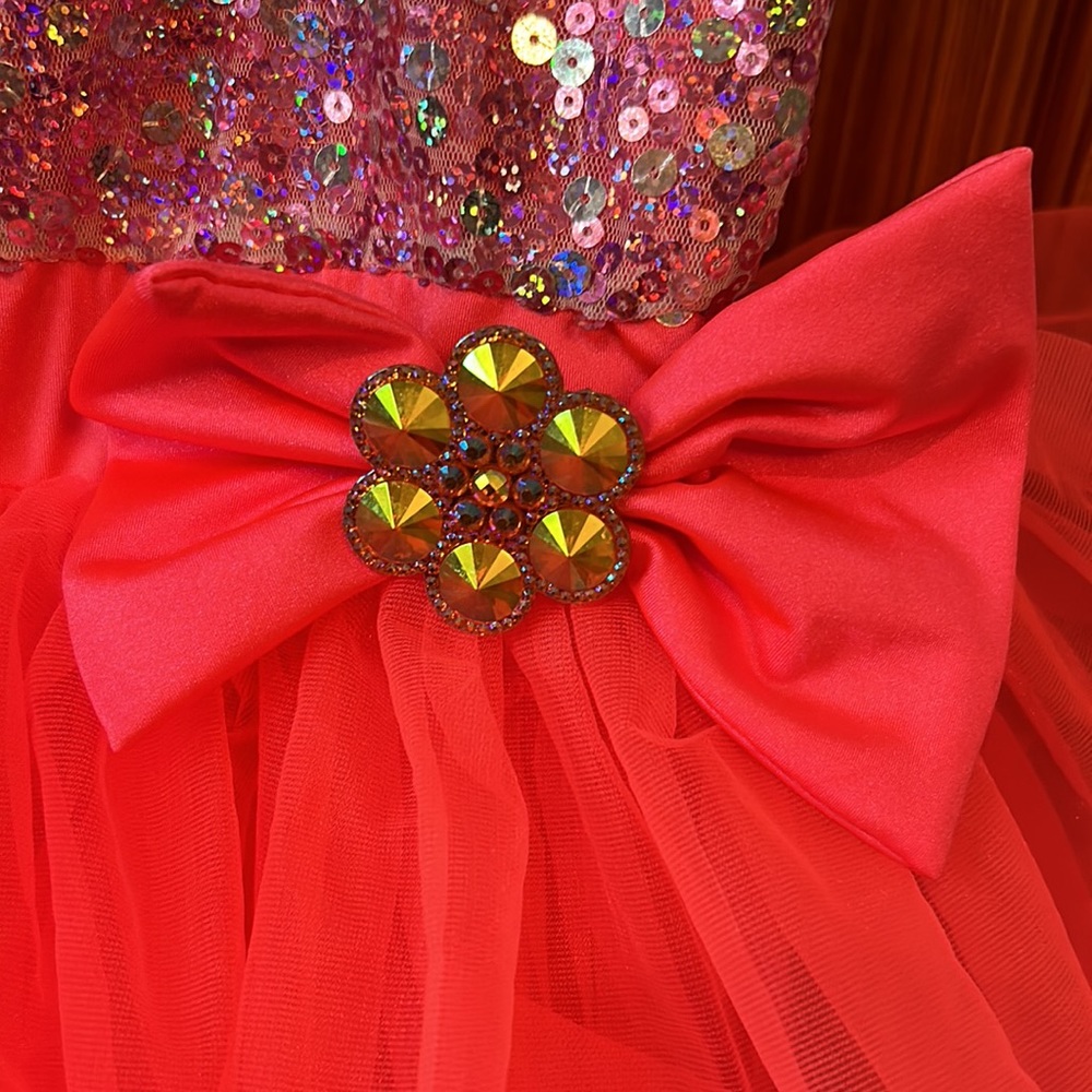 Weissman dance recital costume in coral with tulle underlay - Picture 3 of 7